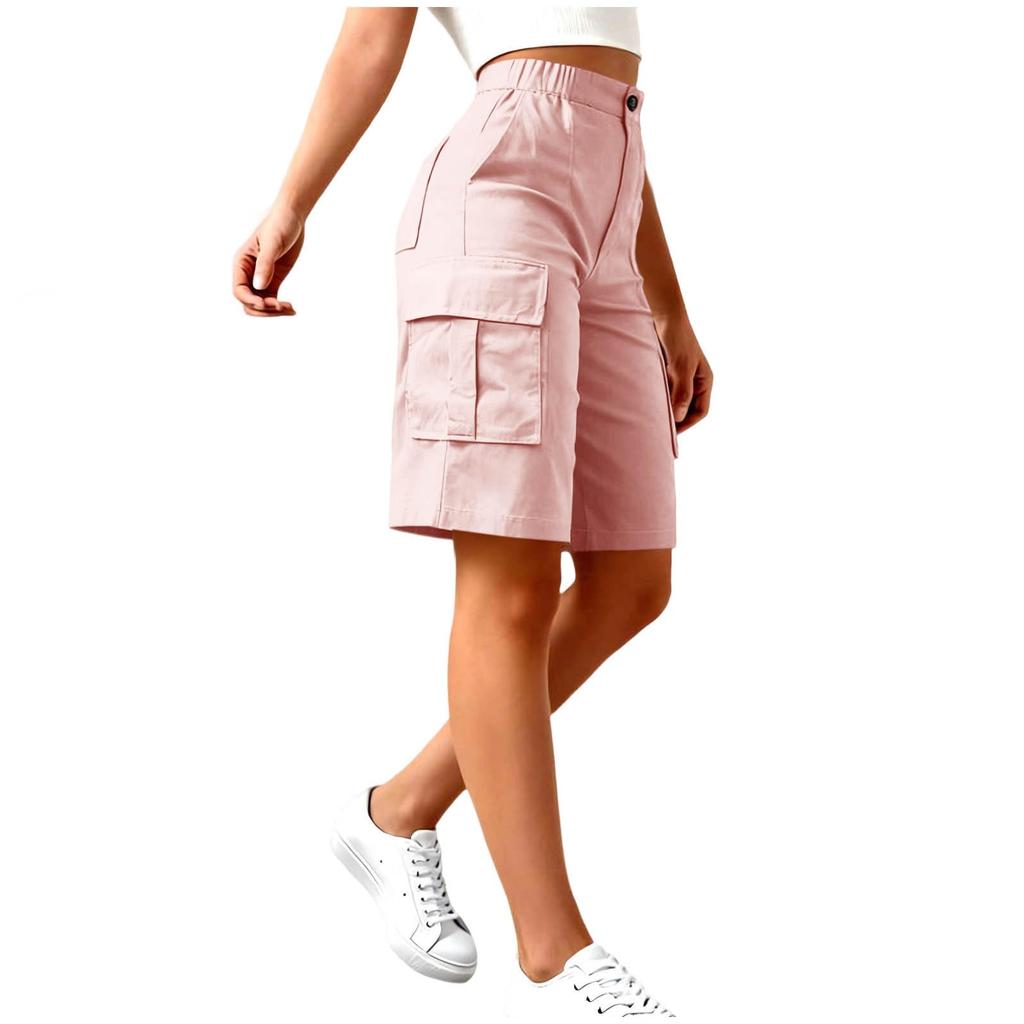 Cargo Shorts For Women Knee Length Casual Shorts Elastic Waist Hiking Workout Travel Shorts