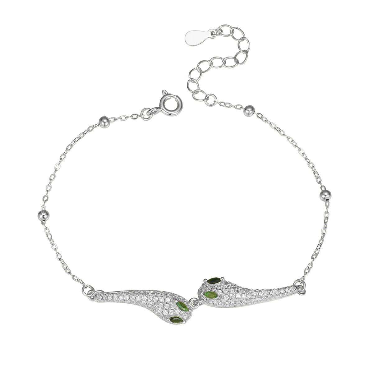 

Браслет с двойной змеиной головой из стерлингового серебра S925, женская мода, легкая роскошь, полная бриллиантов, небольшие украшения со змеями, высококачественная ниша со змеями 925 silver