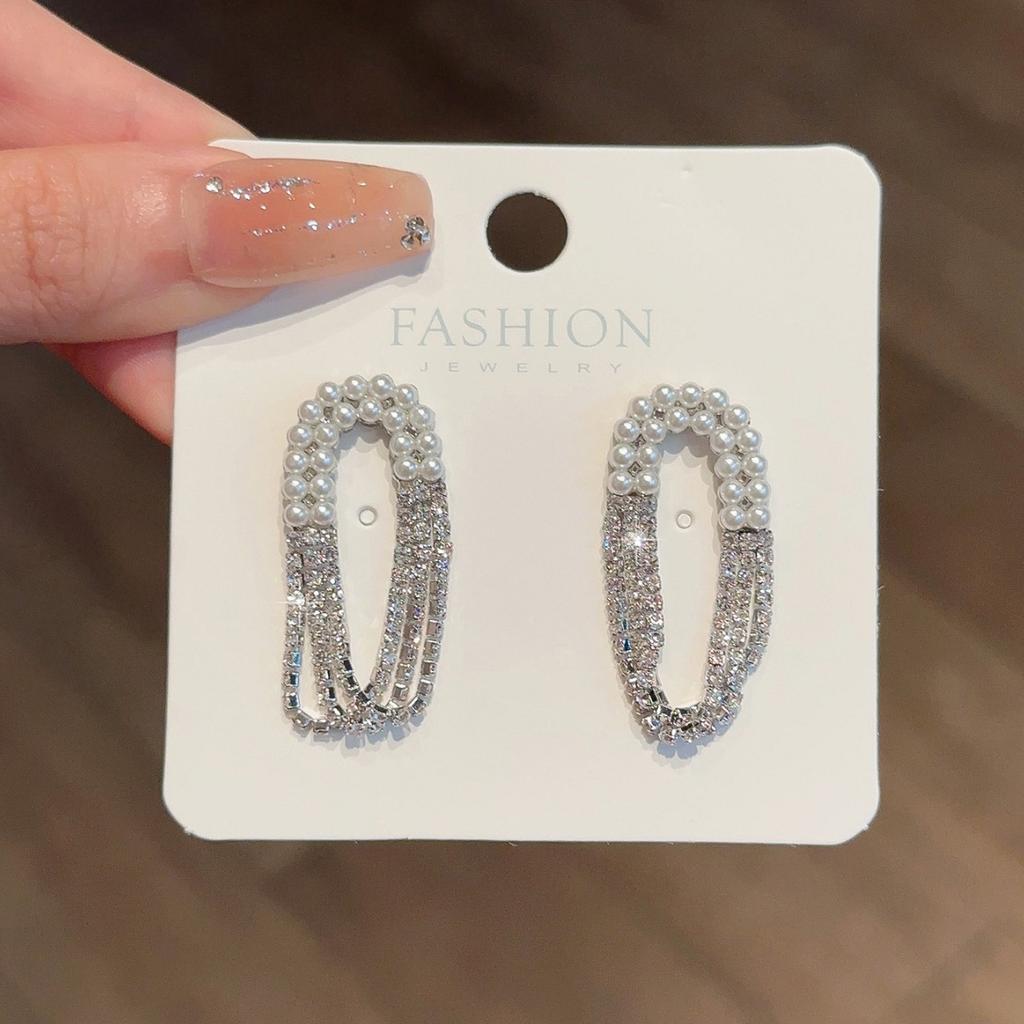 Einfache Diamantbesetzte Perlen Ovale Leichter Luxus Temperament Vielseitige High-End Design Ohrstecker