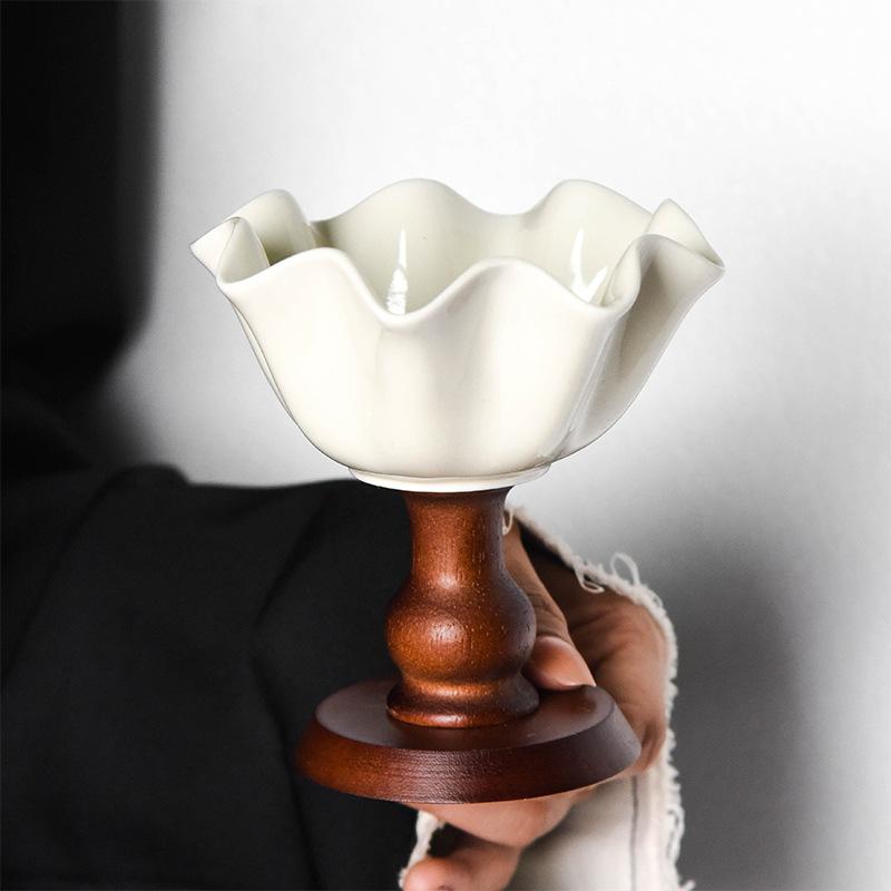 

High-looking American Retro Tall Ceramic Cake Cup Ice Cream Cup French Elegant Wooden Dessert Pudding Cup Bowl