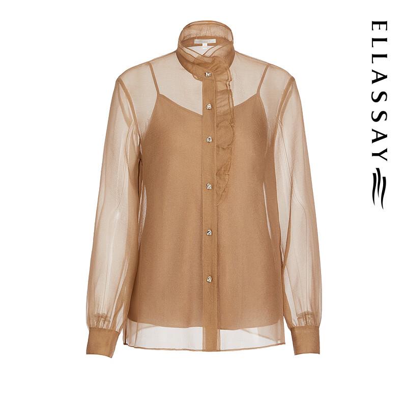 ELLASSAY Women's Sheer Stand-Collar Shirt