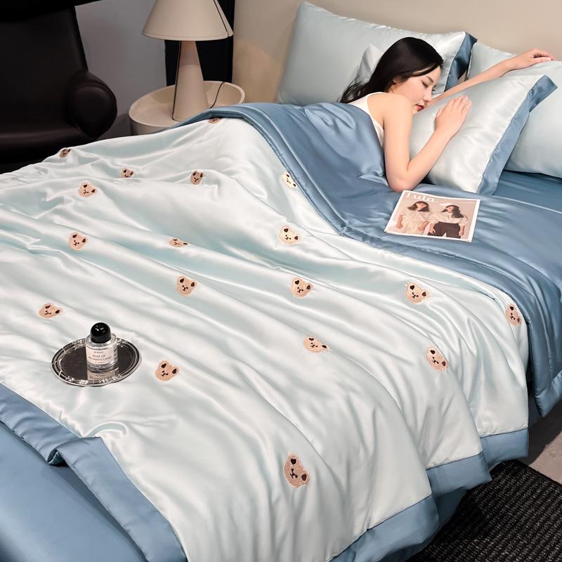 Silky Summer Ice Silk Quilt Set: Lightweight, Washable, and Embroidered