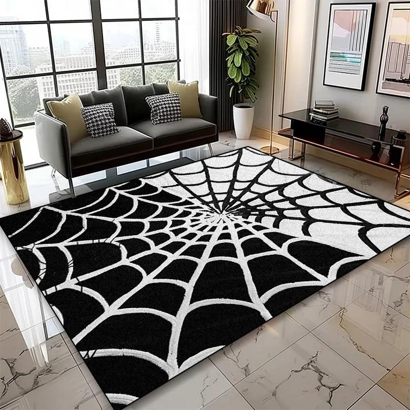 Abstract Web Area Rug – Artistic Spider Design Living Room Carpet, Non-Slip Oversized Gaming Room Floor Mat for Bedroom
