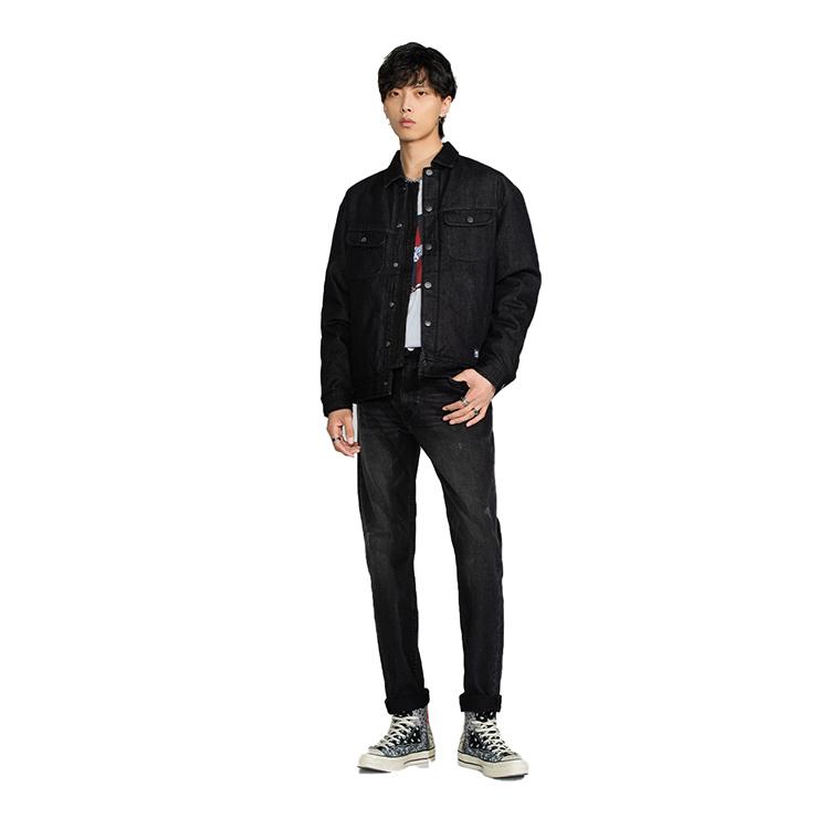 Lee FW22 Washed Distressed Denim Collar Down Jacket Men Jackets Black LMT003992100031998L00