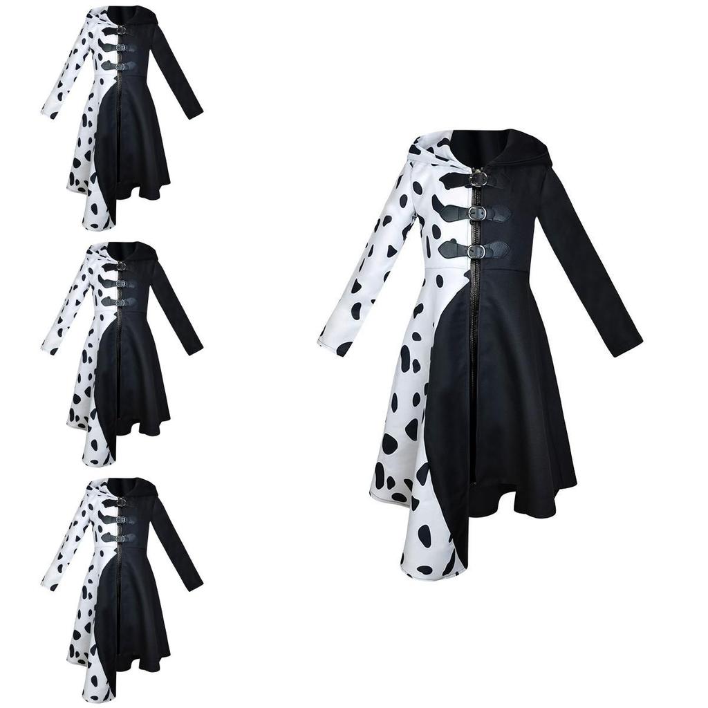 Cosplay šaty inspirované 101 dalmatiny Černobílá čarodějnice Cruella De Vil