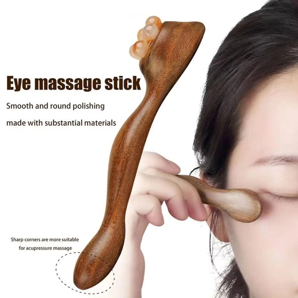Five Beads Eye Massage Stick Sandalwood Handle Face Roller Massager Manual Massager  Eye Area