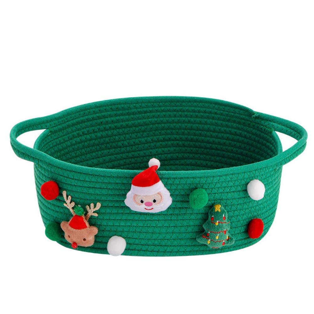 Large Capacity Christmas Gift Basket Cartoon Cotton Rope Candy Basket Universal Green Red Gift Storage Basket