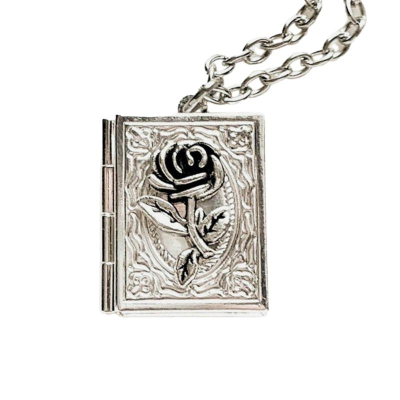 

Dainty Book Locket Necklace Unique Pendant Collarbone Chain Sweater Chain Charm Vintage Neckchains Jewelry Accessory