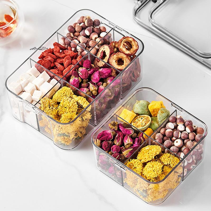 Transparente unterteilte Kunststoff-Lebensmittelaufbewahrungsbehälter mit luftdichten Deckeln - Organizer für Snacks, Trockenfrüchte und Haushaltsgegenstände, Vorratsglas