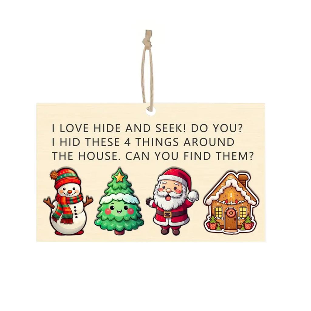 Christmas Wooden Sign Hide And Seek Family Toy, Fun Shape Matching Game