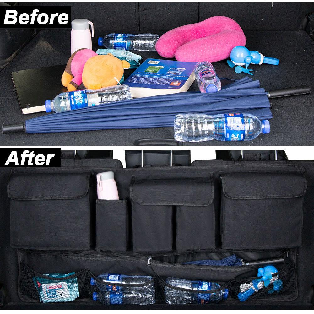 Car Trunk Storage Bag 10-Pocket Oxford Cloth Seat Back Organizer with Zipper Mesh Universal for Suv Sedan Hatchback Trunk Bag