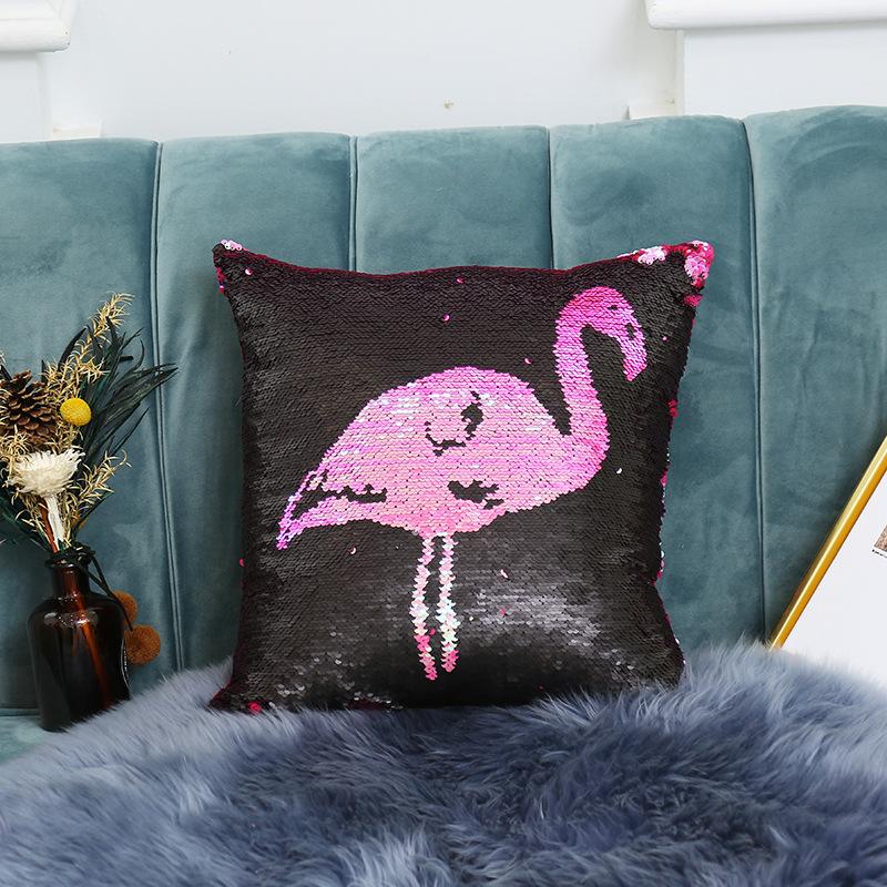 New Double-sided Transformable Sequin Pillow Cover, Positioning Embroidered Unicorn Pattern Pillow Cushion, Core Not Included