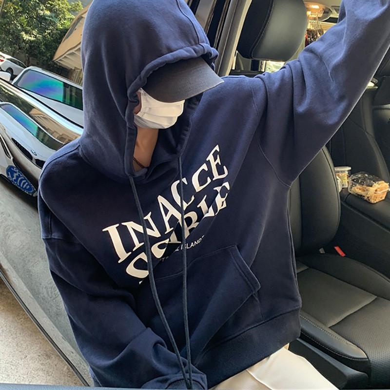 Женская бархатная толстовка с капюшоном с принтом букв на осень и зиму, корейская студенческая куртка с длинными рукавами M темно-синий