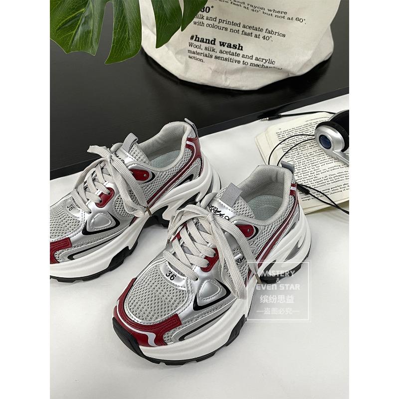 Summer new breathable burgundy versatile casual platform dad shoes 2912