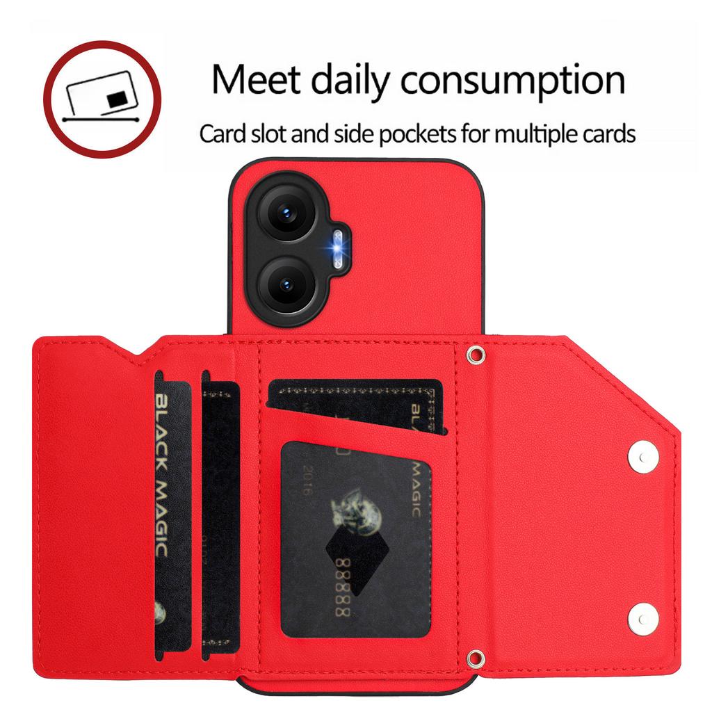 For Xiaomi Poco F7 5G/Redmi Turbo 4 Pro 5G Case Card Holder Kickstand Skin-Touch Phone Cover with Wrist Strap