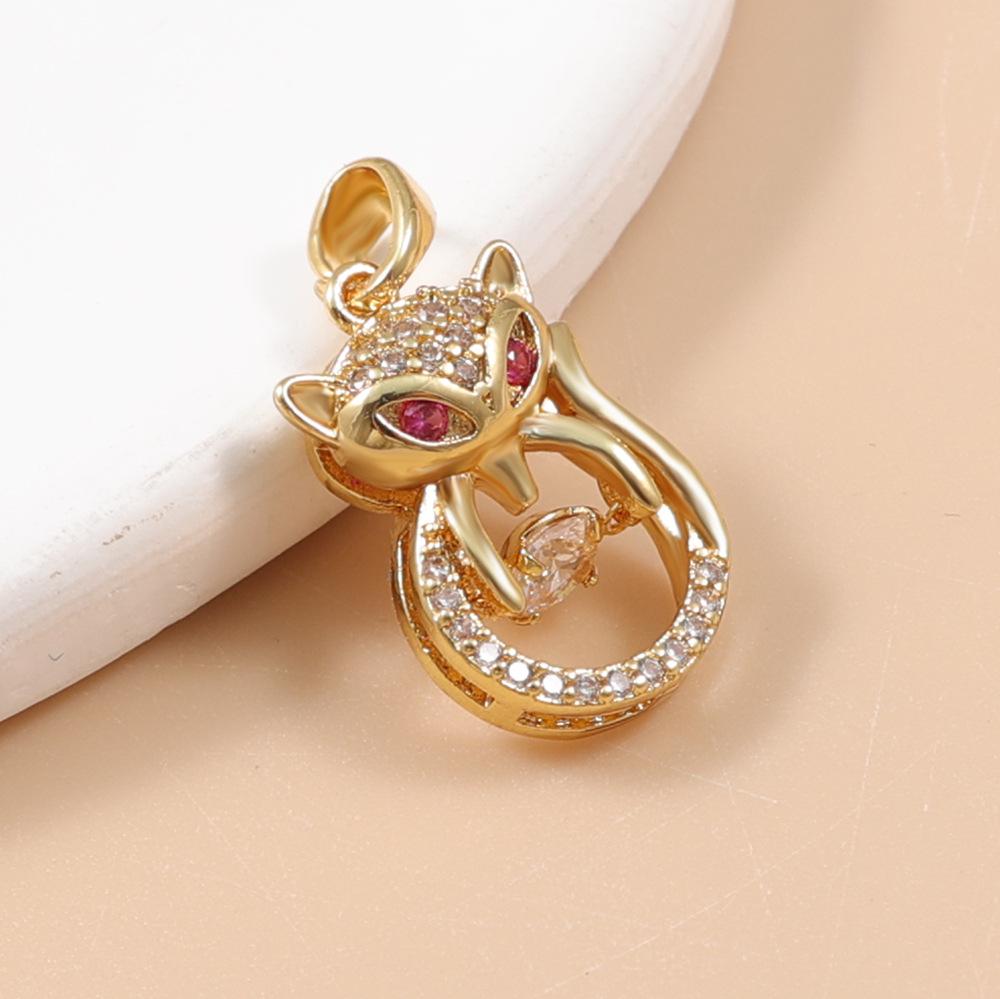 Elegant Fox Pendant Necklace with Red Diamonds and Copper Electroplating