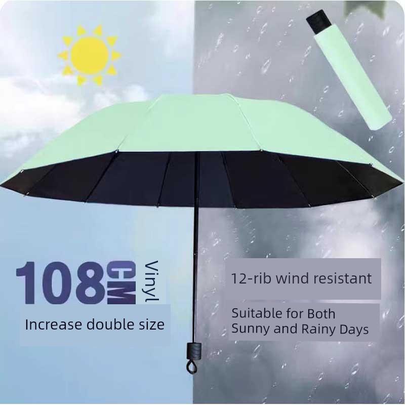 12-Rib Extra-Large Umbrella, Dual-Purpose for Sun and Rain, Sunshade Umbrella for Men and Women, Manual Reinforced Folding Sun Protection Umbrella