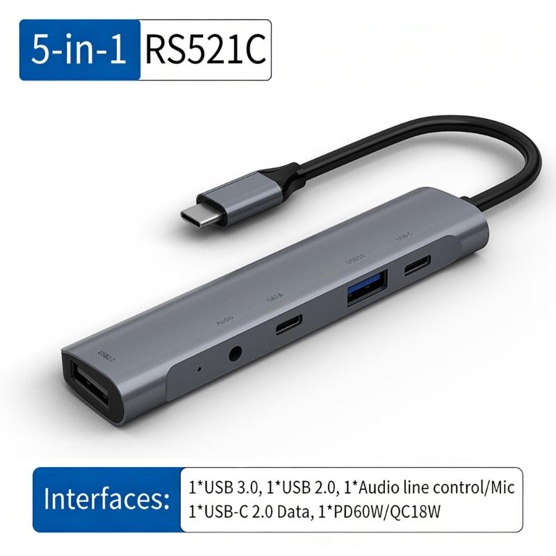 Aluminum Alloy USB C Adapters Supports 4K HDTV 60WPD Fast Charging And Multiple Port Expansion