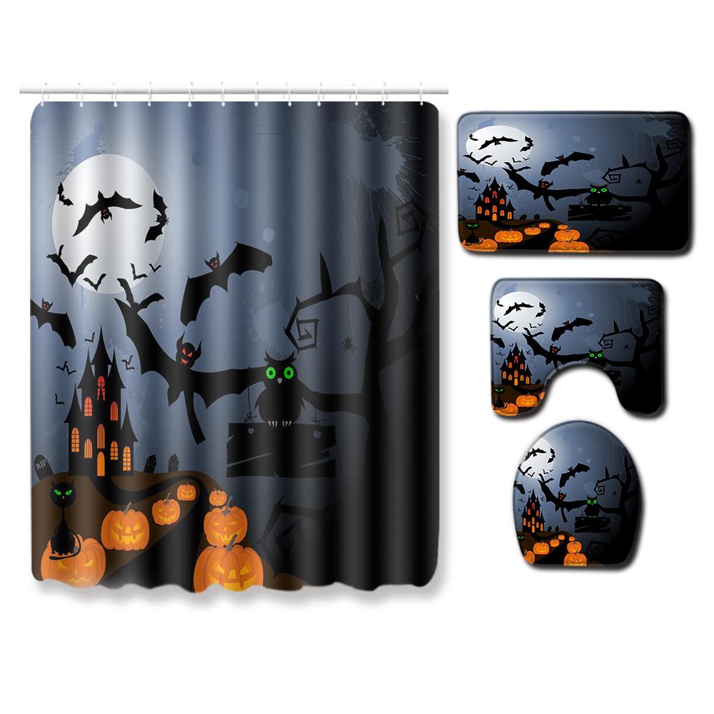 Halloween Bathroom Four-Piece Combination Set Bedroom Non-Slip Carpet Floor Mat Door Mat