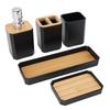 Bathroom Accessories Set Bath Ensemble Set with Toothbrush Holder Cup Lotion Bottles Soap Dish Tray Black