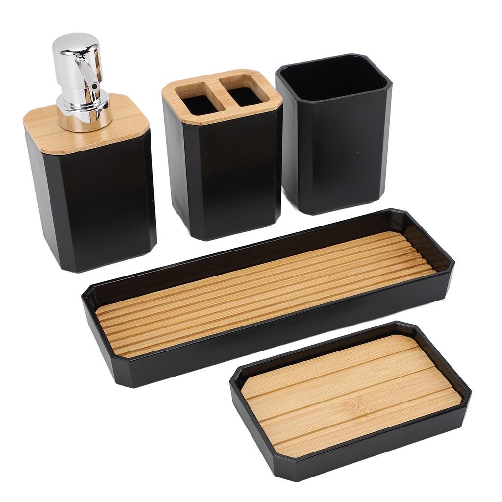 Badezimmer-Accessoires-Set Bad-Ensemble-Set mit Zahnbürstenhalter Becher Lotion-Flaschen Seifenschale Ablage Schwarz