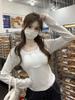 Korean Autumn Slim-Fit Square Neck Lace Trim Long-Sleeved Cashmere T-Shirt for Women