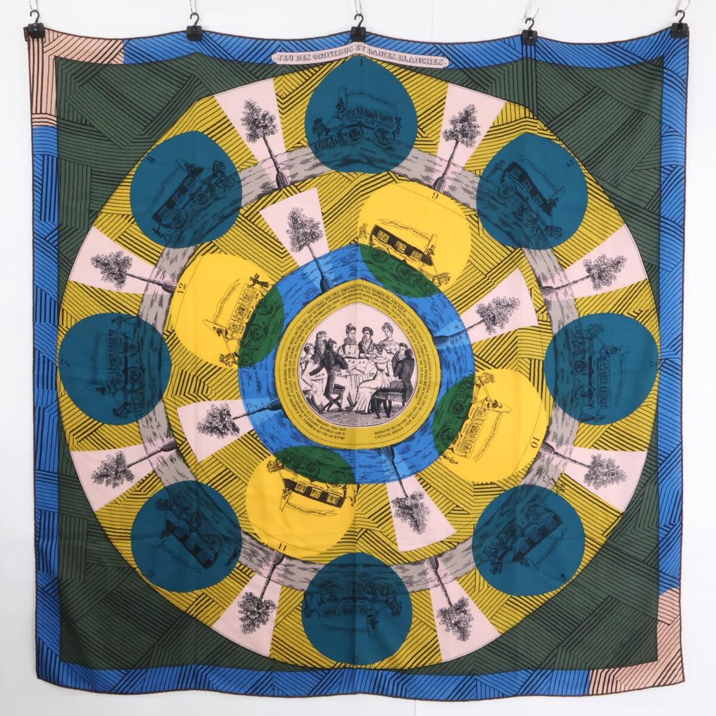 HERMES JEU DES OMNIBUS ET DAMES BLANCHES (Omnibus and White Ladies' Game) (Carré Geant cashmerex silk) scarf multicolorUsed