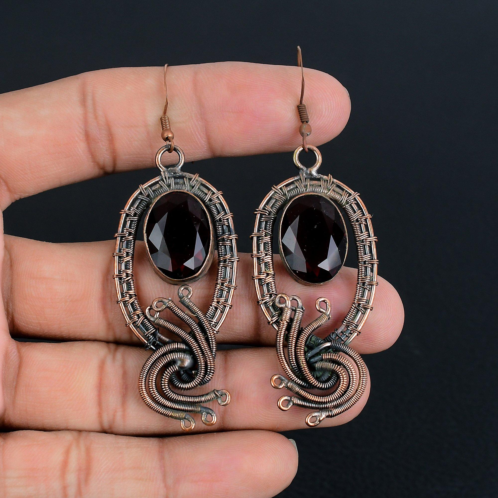 

Серьги с черной шпинелью, Серьги, обернутые медной проволокой 999 пробы, Украшения из драгоценных камней ручной работы, Подарки для жены, Совершенно новые серьги 75.99