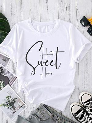 (Asian Size) Style Letter Cute O-neck Women's Top T Shirt Printed Short Sleeve T-shirts Fashion Female Casual Clothing Graphic Tee