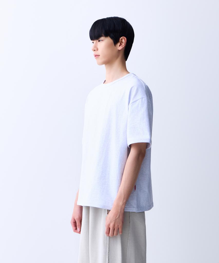 ADERNM Double Stitch Neck Binding Minimalist T-Shirt White Melange