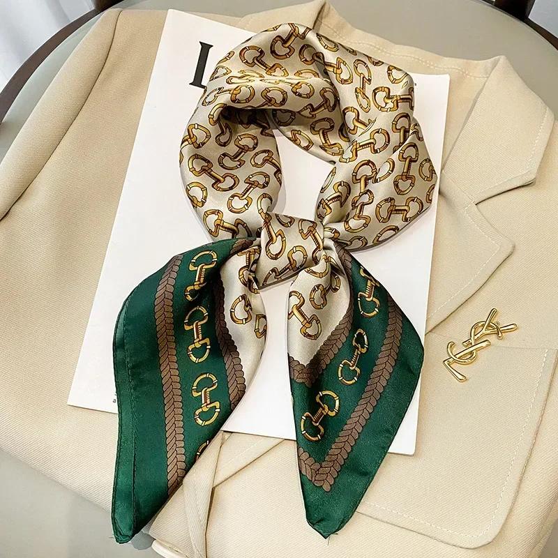 Retro Polka Dot Montage Silk Square Scarf Women Soft Satin Hairband Neckerchief Hijab Lady Headband Foulard Bag Ribbons Kerchief