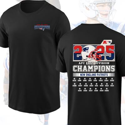 New England Patriots 2025 AFC East Division Champions TShirt, 2 Sided, S-5XL Unisex T-Shirt