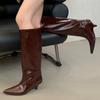 Fashion Winter New Fashion Knee-High Boots Women Pointed Toe Thin Low Heel Elegant Casual Ladies Pumps Shoes Long Botas Mujer