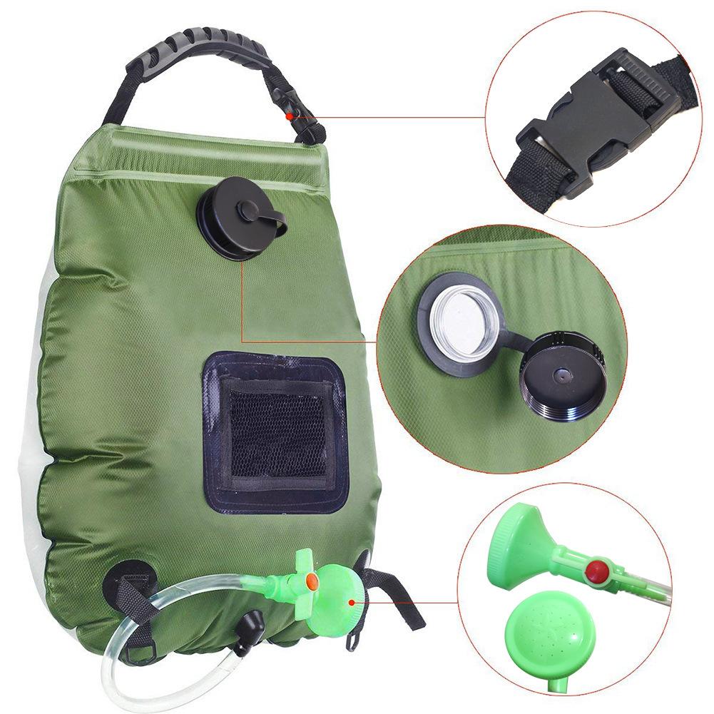 20L Solar-Powered Bath Bag, Military Green, 5-Gallon Shower Bag, Outdoor Camping Bath Water Bag, Toiletries Bag