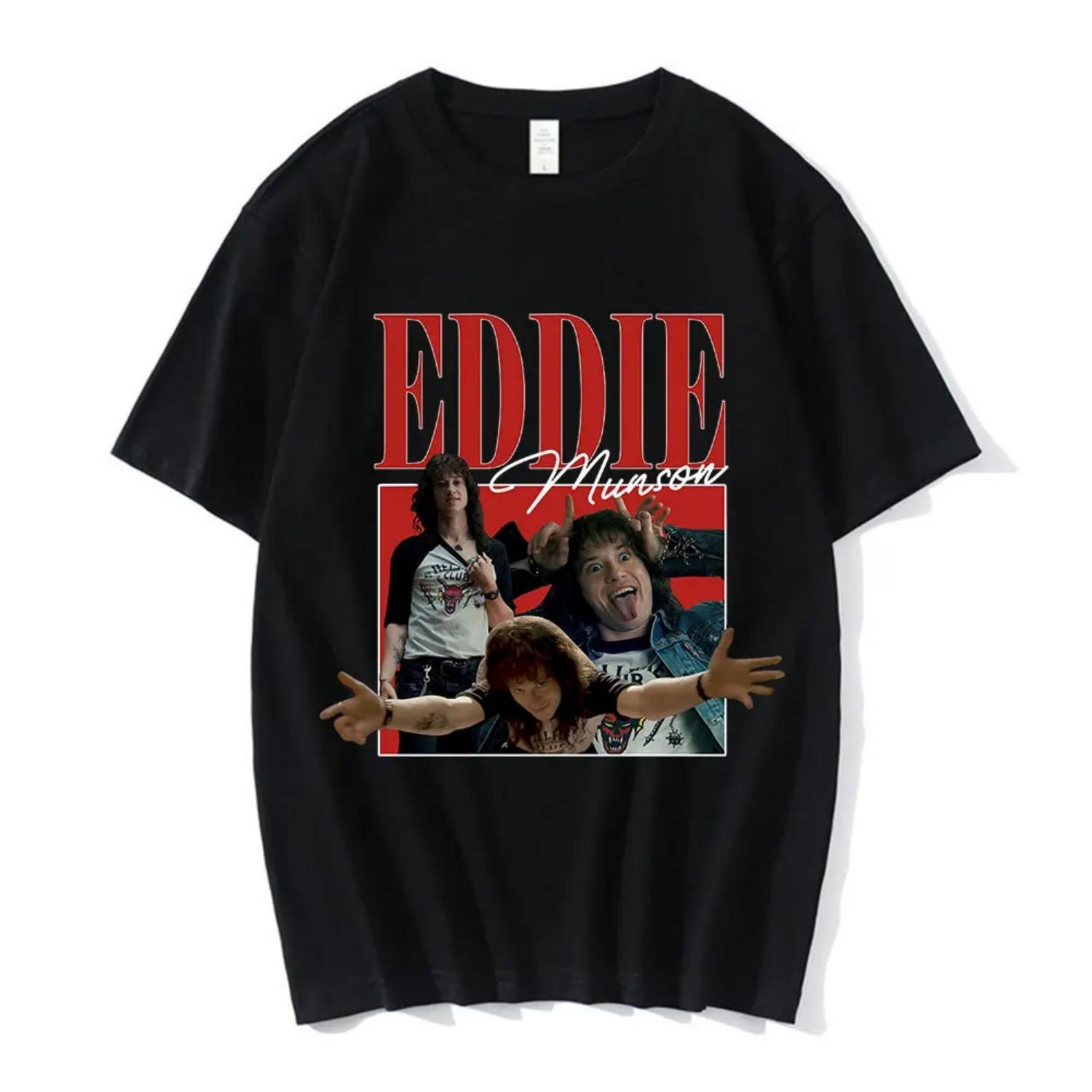 

Eddie Munson Graphic Men s Fashion White Oversized Short Sleeve T-Shirt and Text Soft Fabric Casual Trendy Daily Wear Tee Tops S чёрный