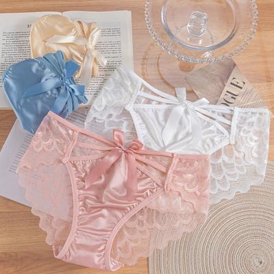 1PC Calcinha Feminina Cueca Cueca Cueca Renda Algodão Lingerie Respirável Oco Cetim