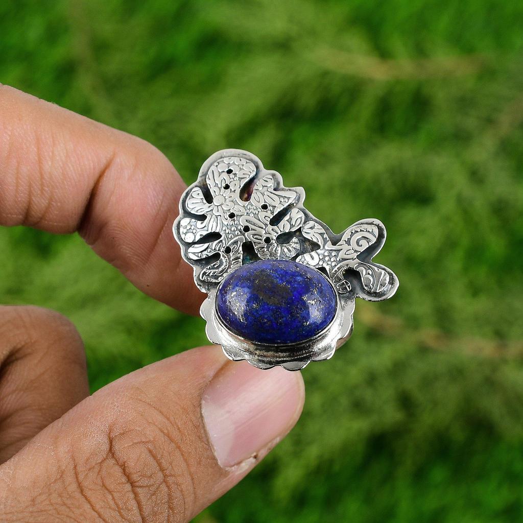 Womens day Sale Natural Lapis Lazuli 925 Sterling Silver September Promise Ring