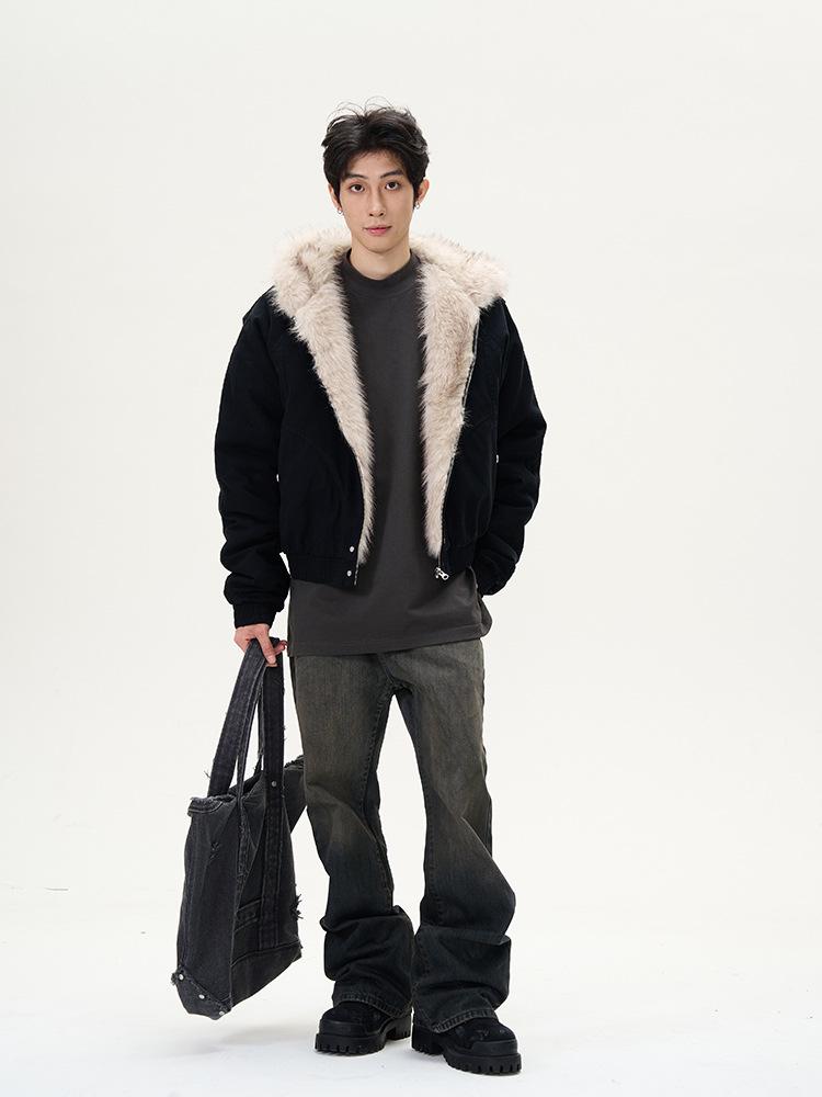 Winter 2025 Men's Plus Velvet Thickened Fur Collar Cotton Jacket - Warm Couple Style