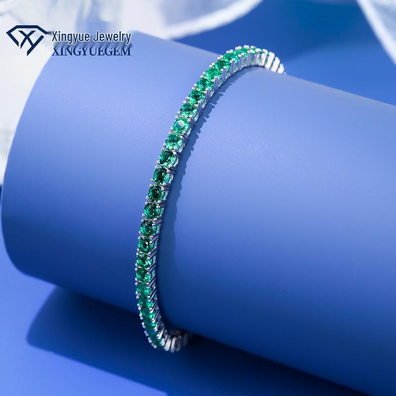 Серебряный зеленый замбийский драгоценный камень теннисный браслет для женщин - Элегантный и простой дизайн 6.5 inches