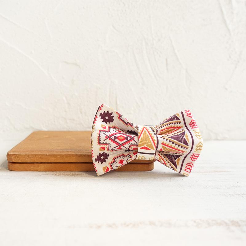 Cat Collar with Bow Tie, Adjustable Neck, Brown Ethnic Design (UCC-058)