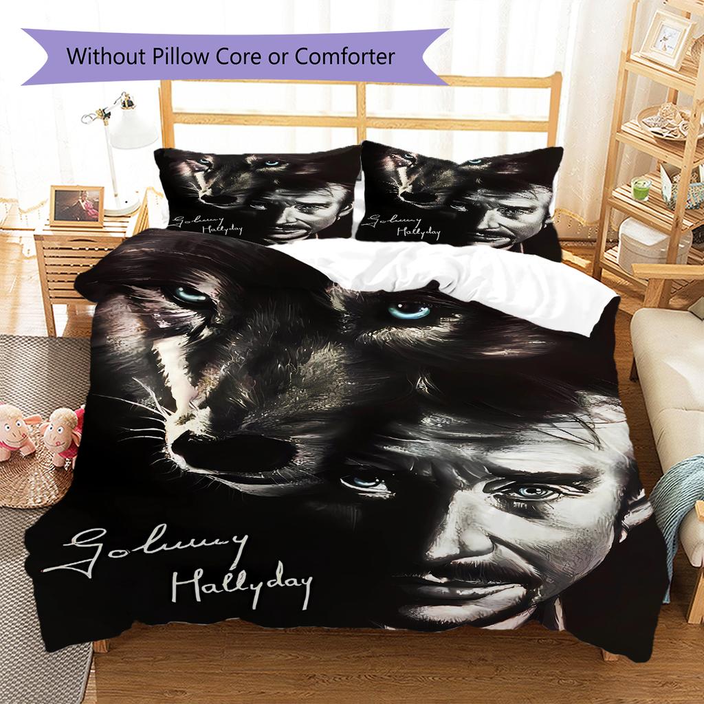 Johnny Hallyday Pattern Bedding,Quilt Set Quilt Cover Pillowcase Home Birthday Gift (1 * duvet cover + 2 * pillowcase, without core)