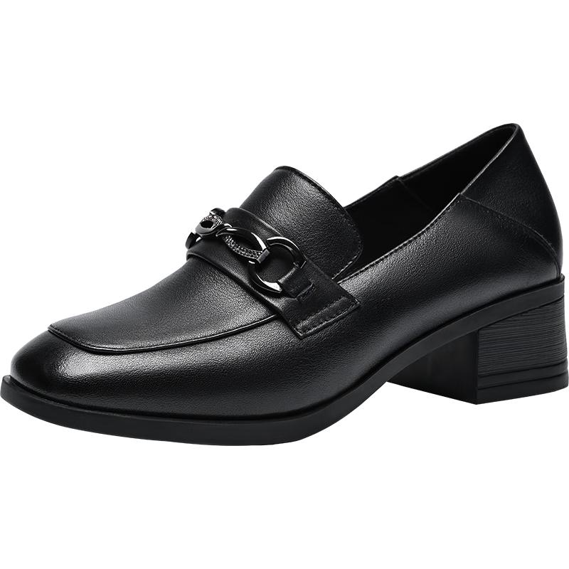 ZHR Women s Square Toe Chunky Heel Leather Loafers 37