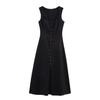 Women's A-line Long Dress Elegant Square Neck Sleeveless Wide Sling Maxi Dresses Lady Commute Button Dresses