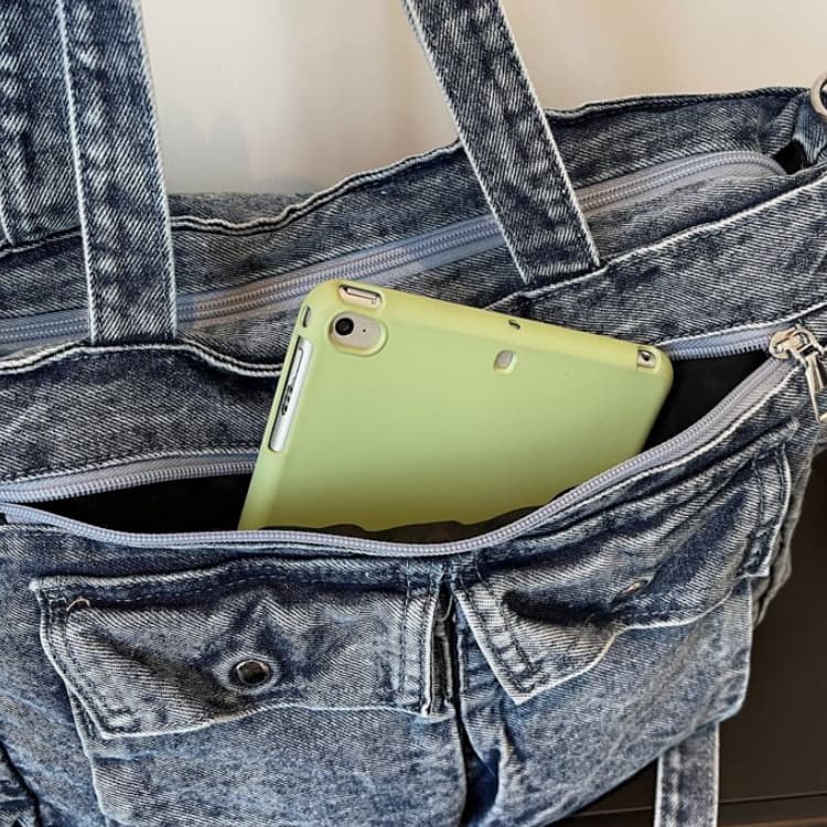 Gewaschene Denim-Tragetasche mit mehreren Taschen Damen-Umhängetasche