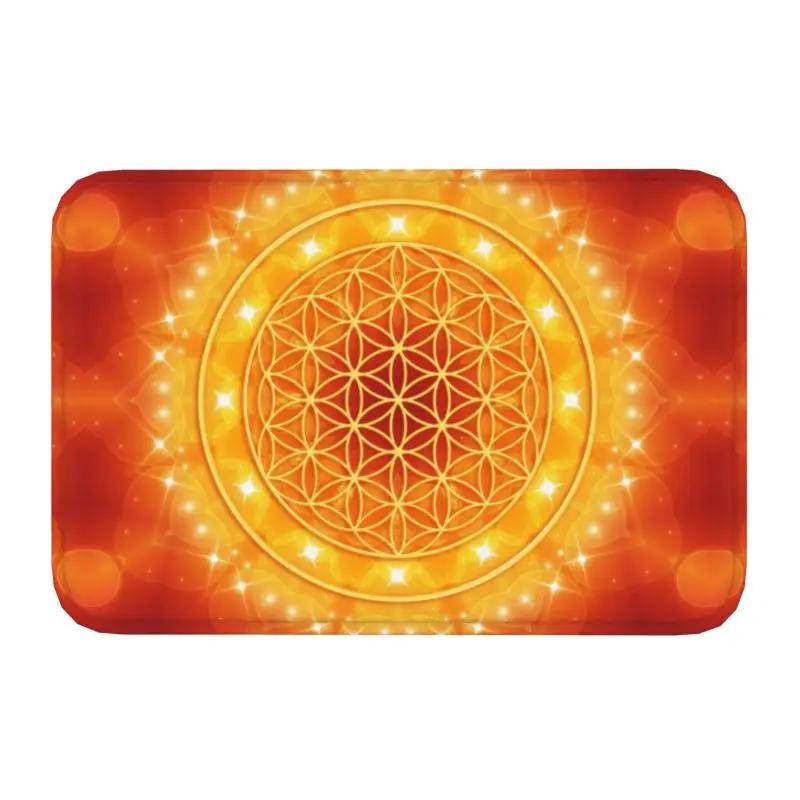 Metatron Cube with Merkaba and Flower of Life Front Door Mat Non-Slip Waterproof Interior Kitchen Bedroom Rug