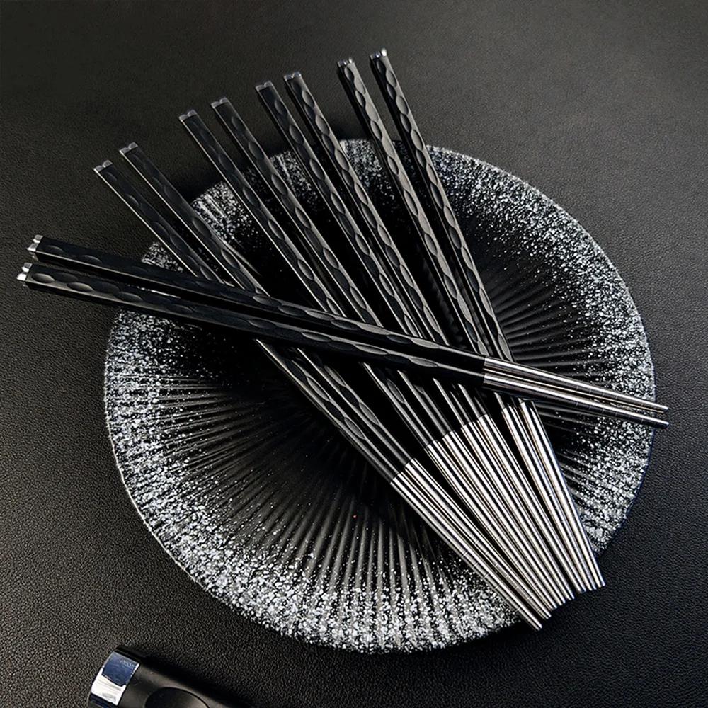 5 Pairs Black Japanese Chinese Chopsticks For Eating Food Sushi Sticks Reusable Metal Korean Chopsticks Set Healthy Tableware