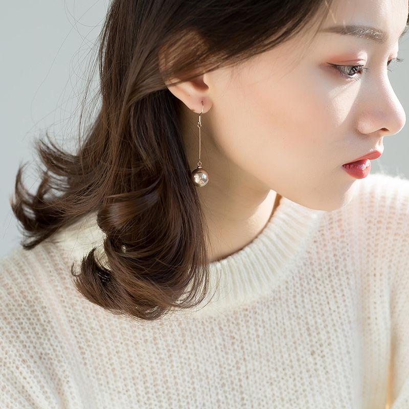 Korean Style Long Silver Pearl Earrings for Women with Personality and Elegance