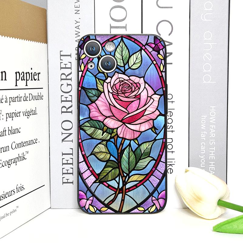 Colorful Glass Style Rose Flower Pattern Phone Case for iPhone 17 16 12 11 14 Plus 13 14 15 Pro Max Mini X XS Floral Soft Cover