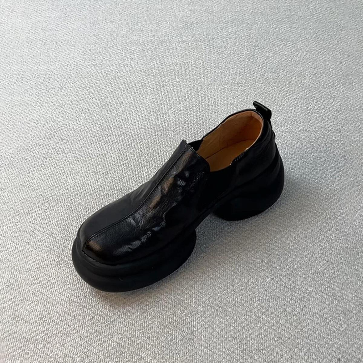 

Height-increasing thick-soled retro small leather shoes, muffin soles, deep-mouth single shoes, one pedal, British style loafers 40 чорний