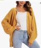Women's V-Neck Lantern Sleeve Knitted Cardigan Sweater Coat - Single-Breasted Lazy Style